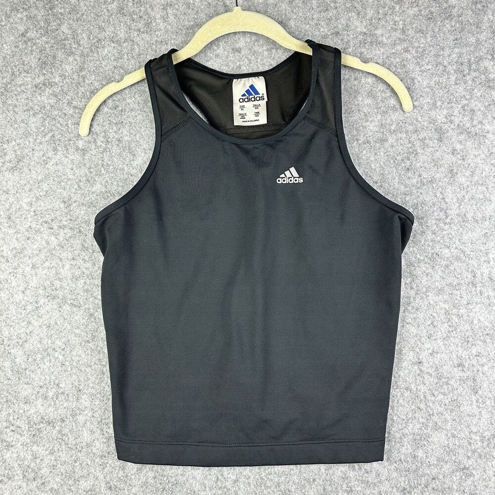 Adidas Tank Top Womens XL Black Stretch Logo Racerback Mesh Back Athleisure Gym - Picture 1 of 12